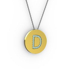D Baş Harf Kolye - Akuamarin 14 ayar altın kolye (40 cm gümüş rolo zincir) #10v6n3r