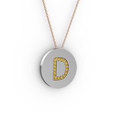 D Baş Harf Kolye - Sitrin 925 ayar gümüş kolye (40 cm rose altın rolo zincir) #11xm1ne