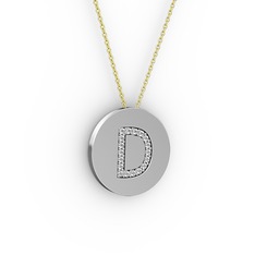 D Baş Harf Kolye - Beyaz zirkon 8 ayar beyaz altın kolye (40 cm altın rolo zincir) #122bghj