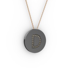 D Baş Harf Kolye - Dumanlı kuvars 925 ayar siyah rodyum kaplama gümüş kolye (40 cm gümüş rolo zincir) #188immz
