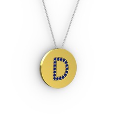 D Baş Harf Kolye - Lab safir 18 ayar altın kolye (40 cm beyaz altın rolo zincir) #18foezu