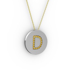 D Baş Harf Kolye - Sitrin 8 ayar beyaz altın kolye (40 cm altın rolo zincir) #19f0wma
