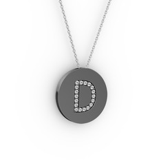 D Baş Harf Kolye - Swarovski 925 ayar siyah rodyum kaplama gümüş kolye (40 cm beyaz altın rolo zincir) #1iqg2yz
