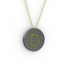 D Baş Harf Kolye - Peridot 925 ayar siyah rodyum kaplama gümüş kolye (40 cm altın rolo zincir) #1m7u1v1