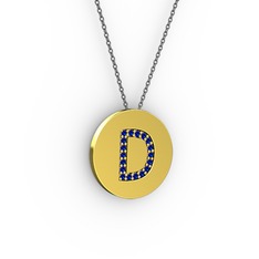 D Baş Harf Kolye - Lab safir 925 ayar altın kaplama gümüş kolye (40 cm gümüş rolo zincir) #1ojdybo