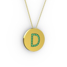 D Baş Harf Kolye - Yeşil kuvars 14 ayar altın kolye (40 cm altın rolo zincir) #1qo1xt