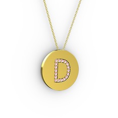 D Baş Harf Kolye - Pembe kuvars 18 ayar altın kolye (40 cm altın rolo zincir) #1rbl902