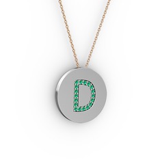 D Baş Harf Kolye - Yeşil kuvars 925 ayar gümüş kolye (40 cm rose altın rolo zincir) #1reaoel