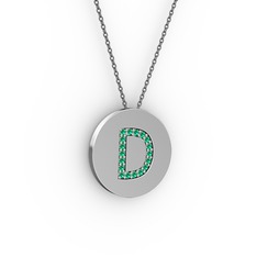 D Baş Harf Kolye - Yeşil kuvars 8 ayar beyaz altın kolye (40 cm gümüş rolo zincir) #22ip0d