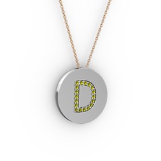 D Baş Harf Kolye - Peridot 925 ayar gümüş kolye (40 cm rose altın rolo zincir) #6vvtzb