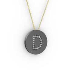 D Baş Harf Kolye - Swarovski 925 ayar siyah rodyum kaplama gümüş kolye (40 cm gümüş rolo zincir) #ciy5ie