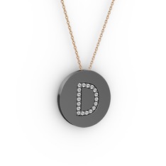 D Baş Harf Kolye - Swarovski 925 ayar siyah rodyum kaplama gümüş kolye (40 cm gümüş rolo zincir) #gcbeol