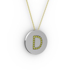 D Baş Harf Kolye - Peridot 18 ayar beyaz altın kolye (40 cm gümüş rolo zincir) #opsk4a