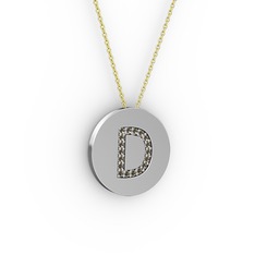 D Baş Harf Kolye - Dumanlı kuvars 14 ayar beyaz altın kolye (40 cm altın rolo zincir) #oxdxqa