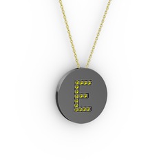 E Baş Harf Kolye - Peridot 925 ayar siyah rodyum kaplama gümüş kolye (40 cm altın rolo zincir) #11at4am