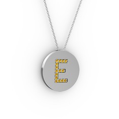 E Baş Harf Kolye - Sitrin 14 ayar beyaz altın kolye (40 cm beyaz altın rolo zincir) #11js25e