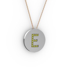 E Baş Harf Kolye - Peridot 8 ayar beyaz altın kolye (40 cm gümüş rolo zincir) #12r07he