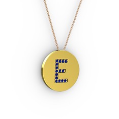 E Baş Harf Kolye - Lab safir 8 ayar altın kolye (40 cm rose altın rolo zincir) #1vg1g97
