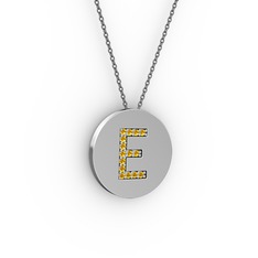 E Baş Harf Kolye - Sitrin 925 ayar gümüş kolye (40 cm gümüş rolo zincir) #6qwrza