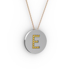 E Baş Harf Kolye - Sitrin 8 ayar beyaz altın kolye (40 cm rose altın rolo zincir) #tv7upc
