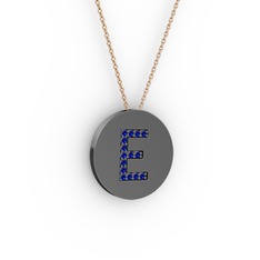 E Baş Harf Kolye - Lab safir 925 ayar siyah rodyum kaplama gümüş kolye (40 cm rose altın rolo zincir) #ujuiv1