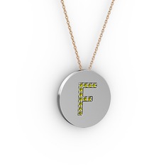F Baş Harf Kolye - Peridot 8 ayar beyaz altın kolye (40 cm rose altın rolo zincir) #1e3wlo9