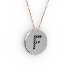 F Baş Harf Kolye - Siyah zirkon 925 ayar gümüş kolye (40 cm rose altın rolo zincir) #1fef1u2