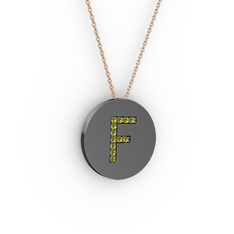 F Baş Harf Kolye - Peridot 925 ayar siyah rodyum kaplama gümüş kolye (40 cm gümüş rolo zincir) #1l64nj2