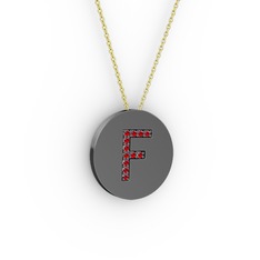 F Baş Harf Kolye - Garnet 925 ayar siyah rodyum kaplama gümüş kolye (40 cm altın rolo zincir) #3pj4vm