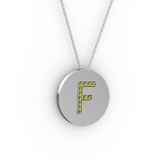 F Baş Harf Kolye - Peridot 18 ayar beyaz altın kolye (40 cm beyaz altın rolo zincir) #4we42w
