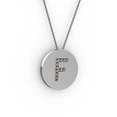 F Baş Harf Kolye - Dumanlı kuvars 925 ayar gümüş kolye (40 cm gümüş rolo zincir) #6z5aus