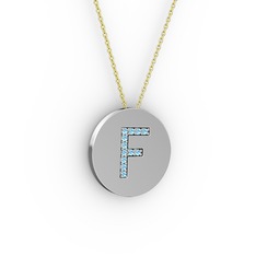 F Baş Harf Kolye - Akuamarin 14 ayar beyaz altın kolye (40 cm gümüş rolo zincir) #a9bqr5
