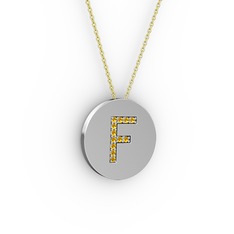 F Baş Harf Kolye - Sitrin 925 ayar gümüş kolye (40 cm altın rolo zincir) #dfzhos