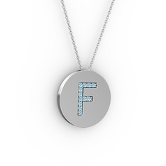 F Baş Harf Kolye - Akuamarin 925 ayar gümüş kolye (40 cm gümüş rolo zincir) #r0872a