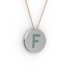 F Baş Harf Kolye - Yeşil kuvars 925 ayar gümüş kolye (40 cm rose altın rolo zincir) #u291rk