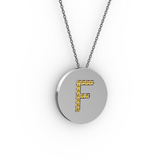 F Baş Harf Kolye - Sitrin 14 ayar beyaz altın kolye (40 cm gümüş rolo zincir) #u2hs1s