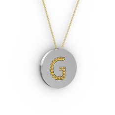 G Baş Harf Kolye - Sitrin 14 ayar beyaz altın kolye (40 cm altın rolo zincir) #10i6vkr