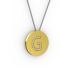 G Baş Harf Kolye - Swarovski 8 ayar altın kolye (40 cm gümüş rolo zincir) #1320aaf