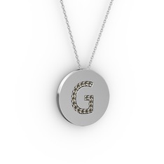 G Baş Harf Kolye - Dumanlı kuvars 18 ayar beyaz altın kolye (40 cm gümüş rolo zincir) #199fawr