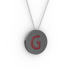 G Baş Harf Kolye - Garnet 925 ayar siyah rodyum kaplama gümüş kolye (40 cm beyaz altın rolo zincir) #1a2qlhy