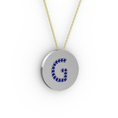 G Baş Harf Kolye - Lab safir 925 ayar gümüş kolye (40 cm altın rolo zincir) #1fzo1yq