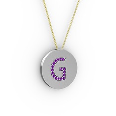 G Baş Harf Kolye - Ametist 925 ayar gümüş kolye (40 cm altın rolo zincir) #1if5jhc