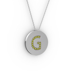G Baş Harf Kolye - Peridot 8 ayar beyaz altın kolye (40 cm beyaz altın rolo zincir) #1jhk45j