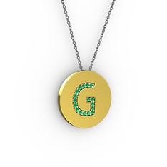 G Baş Harf Kolye - Yeşil kuvars 925 ayar altın kaplama gümüş kolye (40 cm gümüş rolo zincir) #1kkjqq4