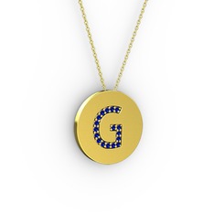 G Baş Harf Kolye - Lab safir 14 ayar altın kolye (40 cm altın rolo zincir) #1nhixlo