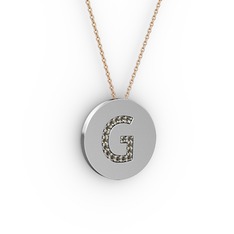 G Baş Harf Kolye - Dumanlı kuvars 925 ayar gümüş kolye (40 cm rose altın rolo zincir) #1ownnum