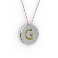 G Baş Harf Kolye - Peridot 14 ayar beyaz altın kolye (40 cm rose altın rolo zincir) #1p6tkze