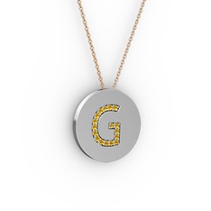G Baş Harf Kolye - Sitrin 925 ayar gümüş kolye (40 cm gümüş rolo zincir) #1tjksf4