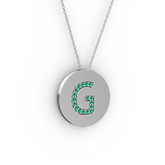 G Baş Harf Kolye - Yeşil kuvars 925 ayar gümüş kolye (40 cm beyaz altın rolo zincir) #90ltjb