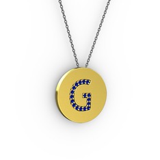G Baş Harf Kolye - Lab safir 925 ayar altın kaplama gümüş kolye (40 cm gümüş rolo zincir) #b3blin
